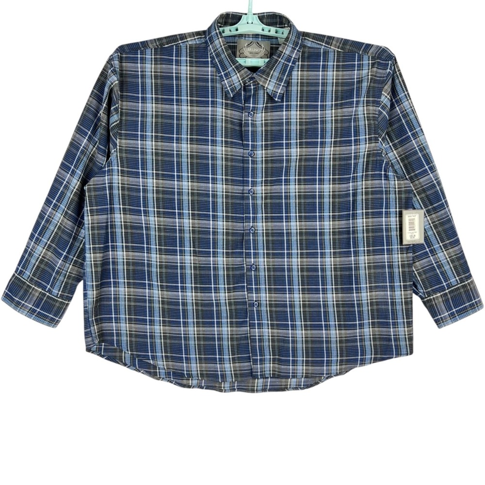 Bruno New York Men's Blue‎ Plaid Button-Down Long Sleeve Shirt Size XL NWT